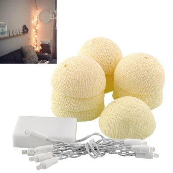 

10 Cotton Ball Lights LED String Light Party Cotton Decor Ball Ivory White