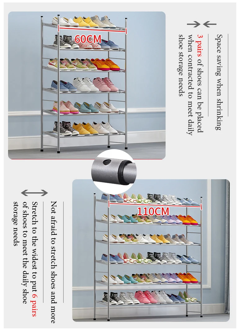60~ 110 см телескопическая Этажерка для обуви стойка стальная трубка органайзер для хранения обуви полка стабильная подставка мебель для обувного шкафа