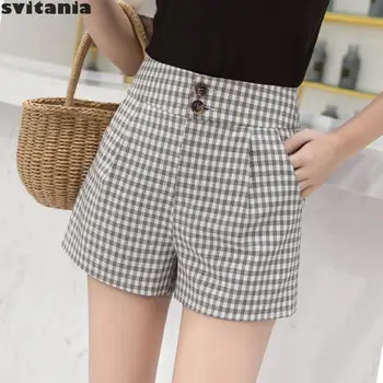 

Svitania High Waist Plaid Wide Leg Shorts For Female Fashion Casual Hot Pants