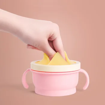 

Large Capacity Silicone Lid Snack Cup With 2 Handles No Spill Snack Bowl Soft Baby Cereal Container Dispenser