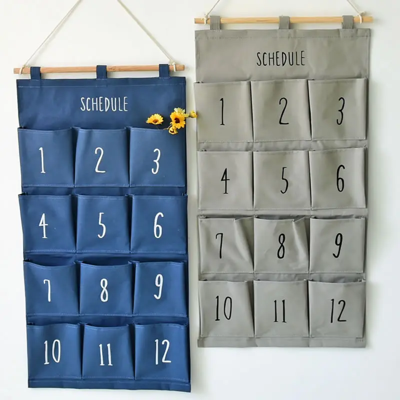 

Durable Multi-Color Fabric Denim Hanging Bag 12 Pockets Creative Month Storage Hanging Bag Cabinet Door Behind The Wall