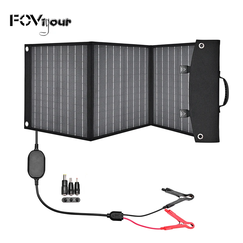US $190.93 Fovigour Foldable 60W ECTFE Solar Panel Charger for Portable Power Station Generator and USB QC30Type CDC 5521 Output Ports