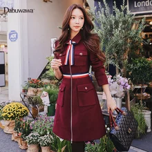 Dabuwawa женское лоскутное пальто осень зима бант отложной воротник тонкие карманы офисные женские длинные куртки пальто женские D18DLN059