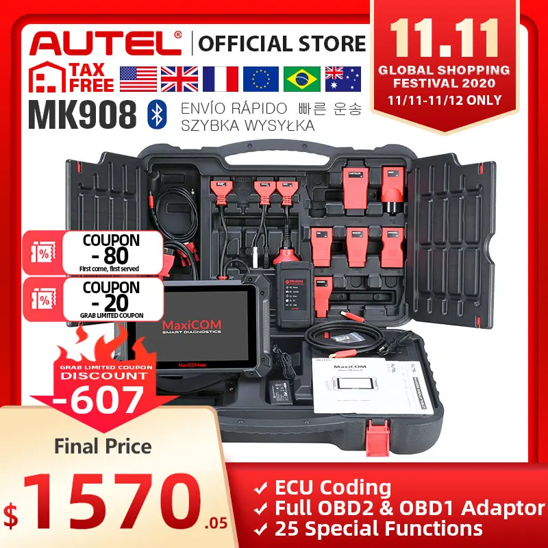 £1.414.07 Autel Maxicom Mk908 Obd2 Car Diagnostic Tool 12 Languages