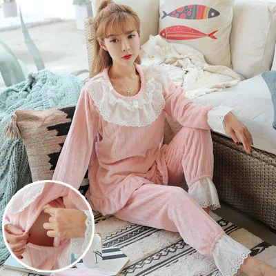 

300g Pregnant Women Time of Childbirth Flannel Autumn And Winter Mink Cashmere Thick Japanese Korean Tracksuit Pajamas Coral Vel