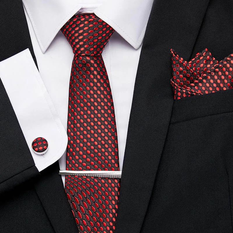 

New Man Accessory For Men Wedding Business Tie 7.5cm Necktie 100% Silk Mens Tie Handkerchief Cufflinks Tie Clips Set Ties 12601
