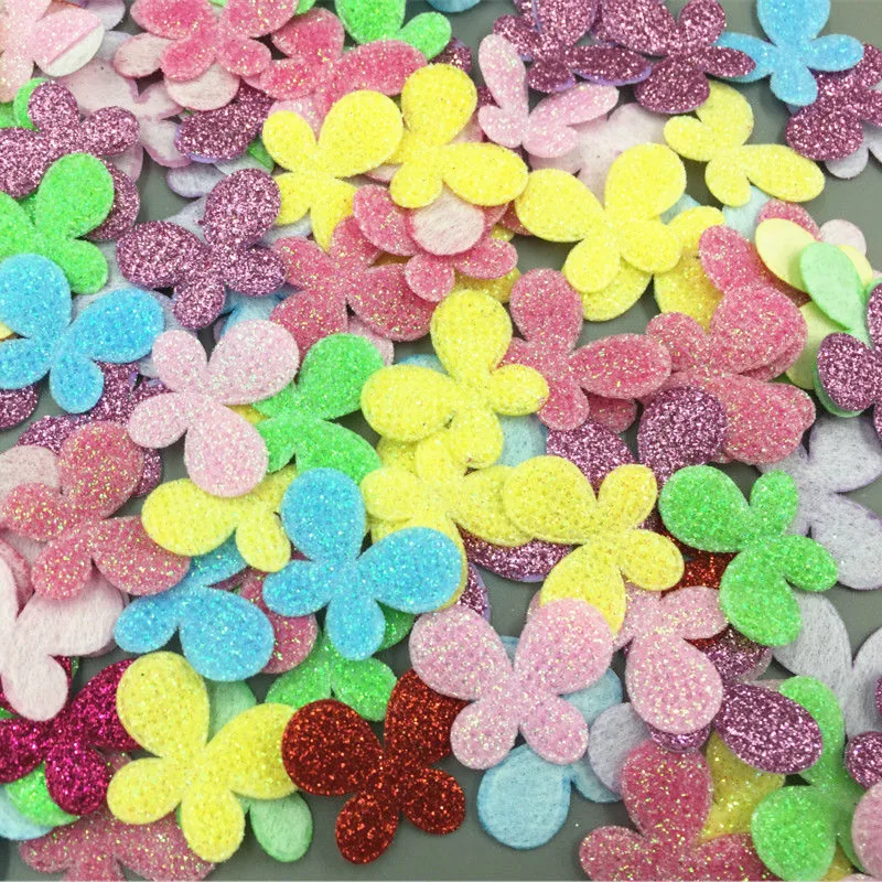 DIY 200pcs Mixed Plaid Sequins butterfly Felt Appliques crafts Sewing 25mm