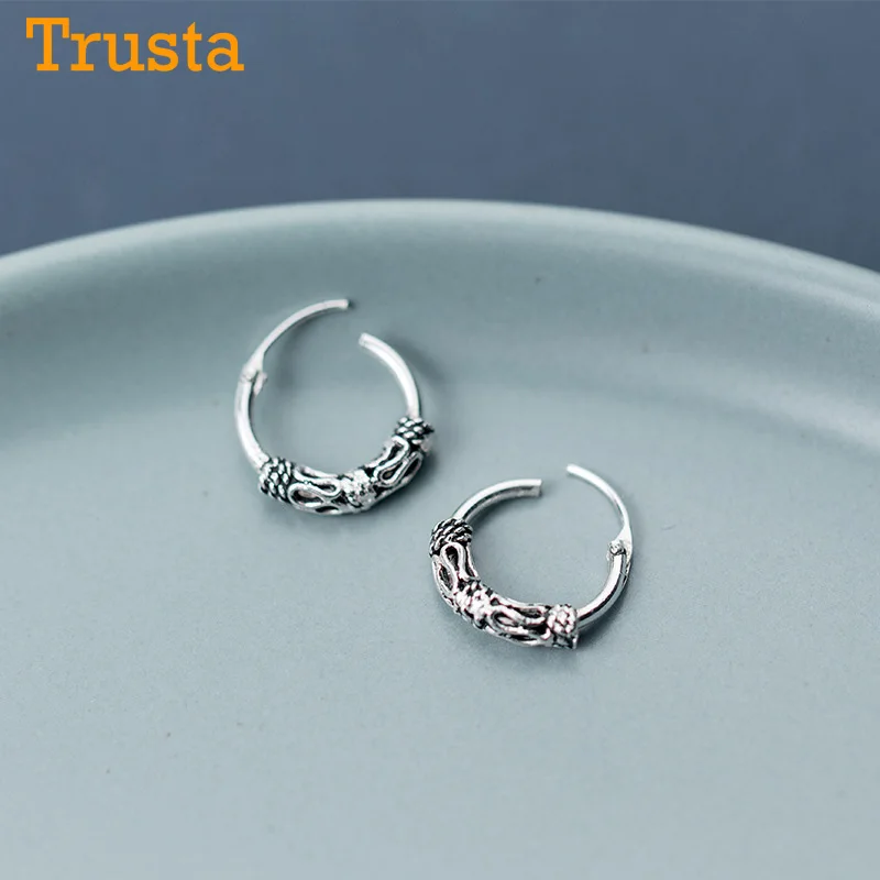 

Trustdavis 100% 925 Solid Sterling Thai Silver Geometric Hoop Earrings For Women Piercing Fashion Earings Jewelry DA168