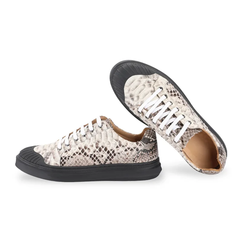 

Unique Designer Authentic Python Leather Men's Casual Flat Sneaker Shoes Exotic Genuine Real Snakeskin Male Lace-up Vulcanized Shoes