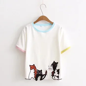 

2018 new summer wear sexy shirt short sleeves students' loose fitting round neck T shirt Casual Summer Cotton