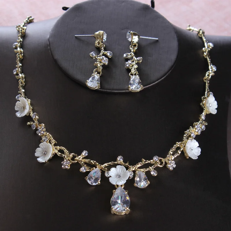 Floralbride Alloy Rhinestones Crystals Cubic Zircon Wedding Jewelry Set Bridal CZ Necklace Earring Set Women Banquet Jewelry Set