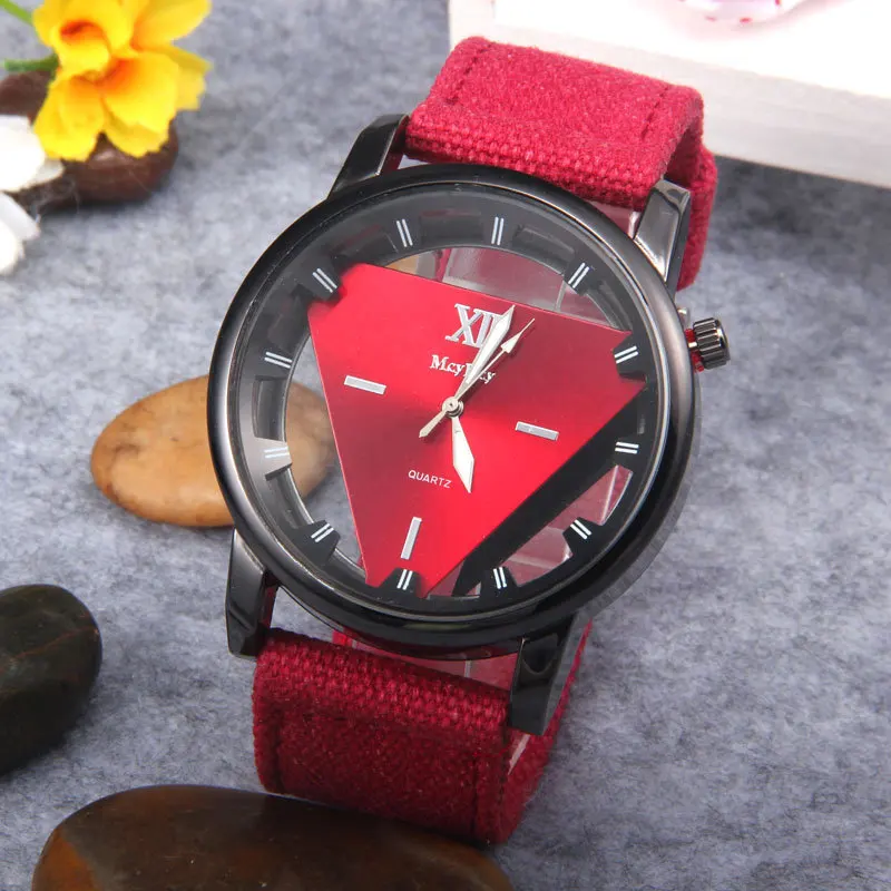 

Purchasing Agents Men Cool Cowboy Canvas Watch Strap Triangular Double-Sided Hollow out Cool Large Dial Quartz Watch