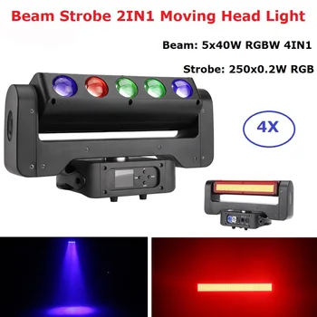 cheap 4 stks partij 5X40W RGBW 4IN1 + 250X0.2W RGB Strobe Light 5 Ogen Dubbele Kanten LED Moving Head Licht DMX 512 Podium Verlichting Dj Effect