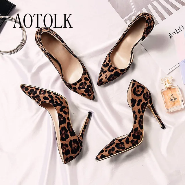 $US $22.98 Women Pumps High Heels Shoes Sexy Leopard Print Thin Heels Spring Woman Wedding Shoes Plus Size Poi