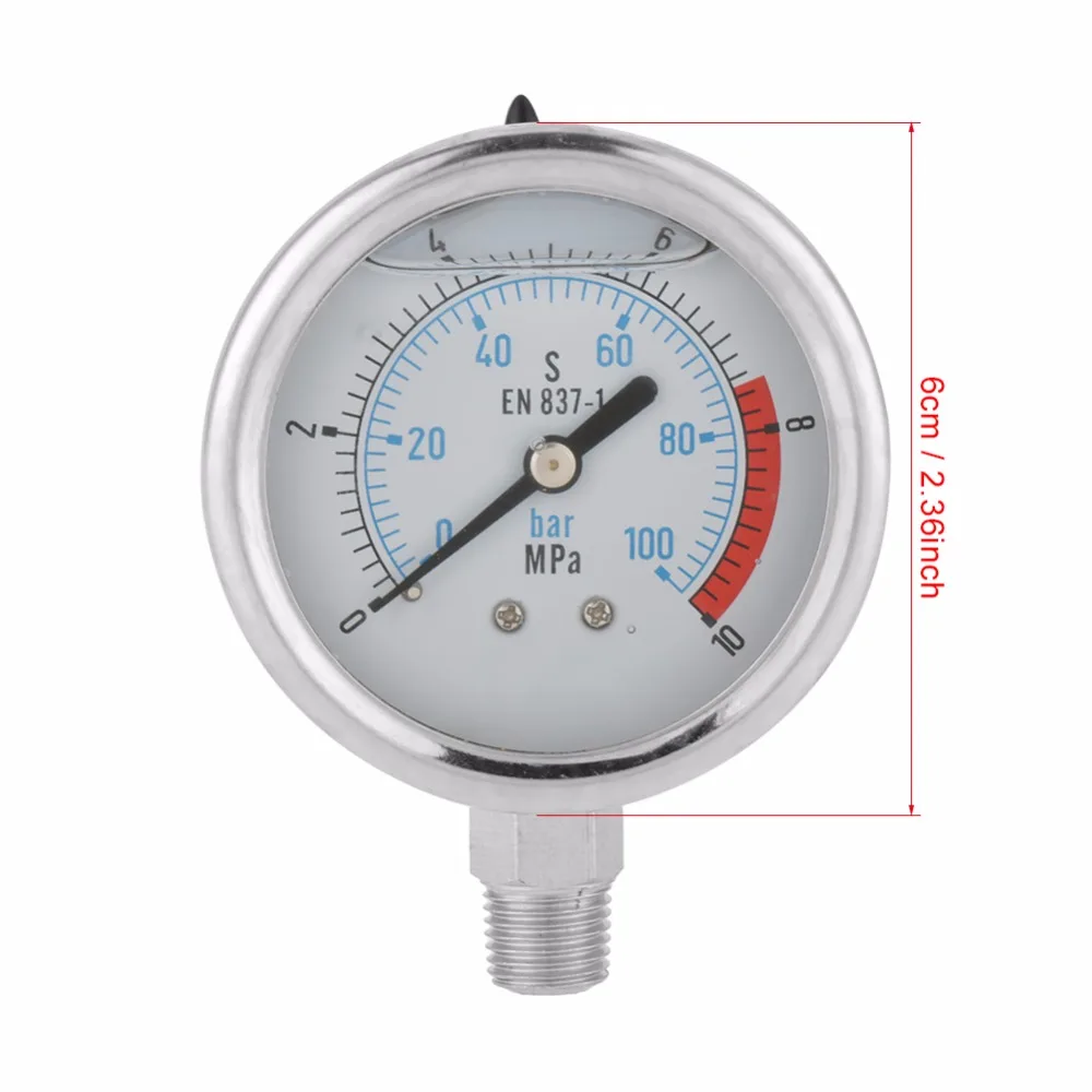 Манометр 1/" NPT 60 мм Циферблат гидравлический Манометр 0~ 100 бар/0-10Mpa воздушный гидравлический манометр для воды