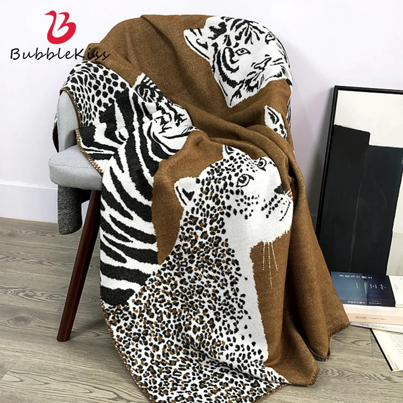 

Bubble Kiss Fashion Printed Home Blanket Animal Pattern Sofa Decor Leisure Cover Blankets Soft Washable Knitted Bedding Blanket
