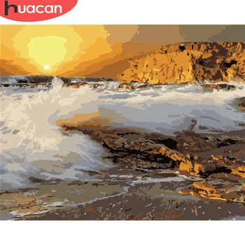 

HUACAN DIY Paint By Number Sea Drawing On Canvas HandPainted Painting Art Pictures By Number Seaside Kits Home Decor Unique Gift