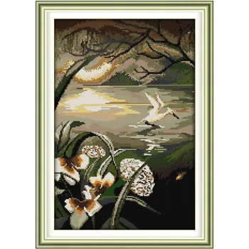 

DIY Needlework 11CT14CT Cross Stitch Moonlight Over The Lotus Pond! DMC Cross Stitching Kits for Embroidery Knitting Needle