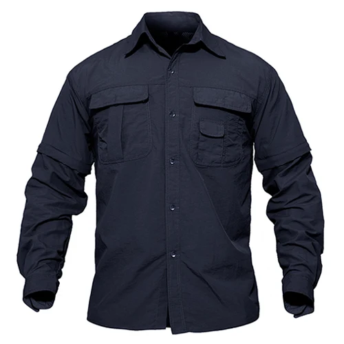 TACVASEN быстросохнущая Мужская походная рубашка, съемная Военная тактическая рубашка с карманами, Охотничья рубашка, рубашки для рыбалки на открытом воздухе - Цвет: Navy