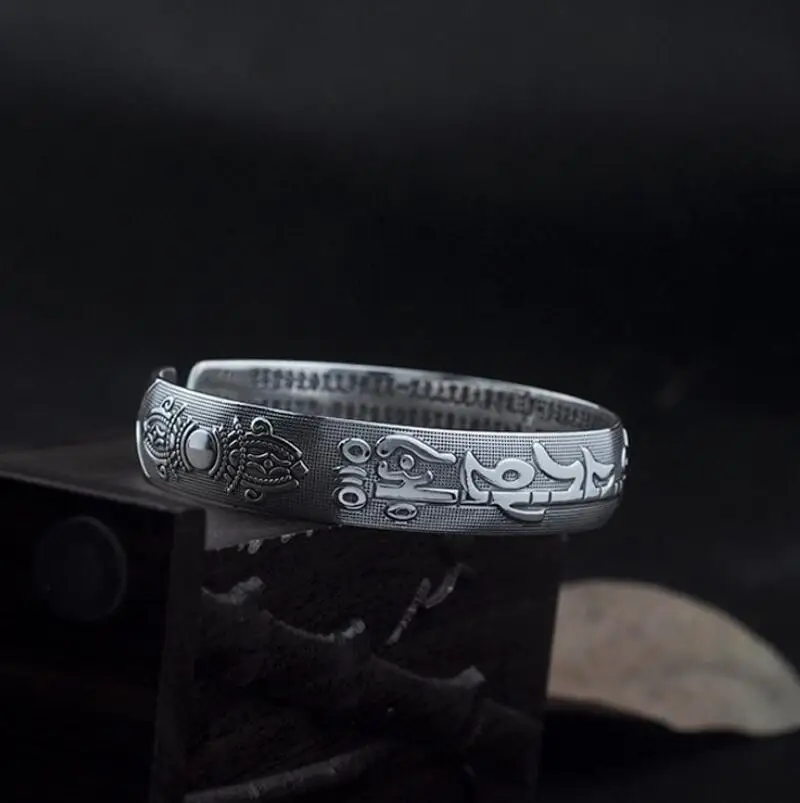 Чистое серебро S999 Серебряный Лотос открытие винтажный браслет(YRT