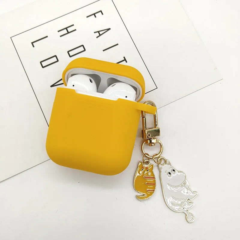 Милый мультфильм кролик собака кулон силиконовый чехол для Apple Airpods чехол Bluetooth наушники защита крышка брелок животное - Цвет: Orange