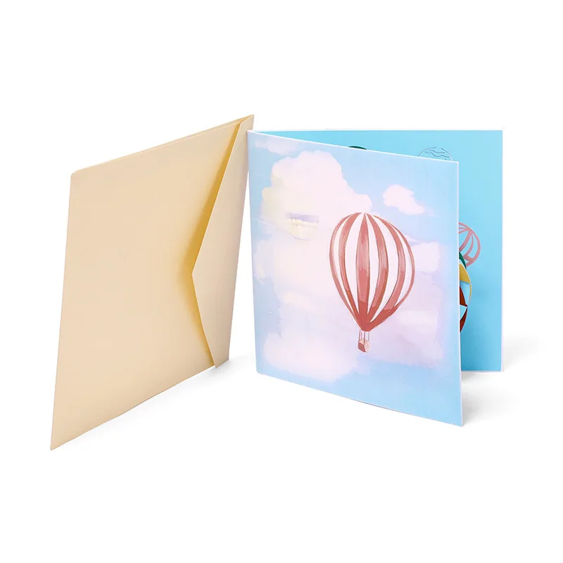  10pcs 15*15cm 3d pop up colorful hot balloon pop up card thank you card laser cut invitations blank - 4.00034E+12