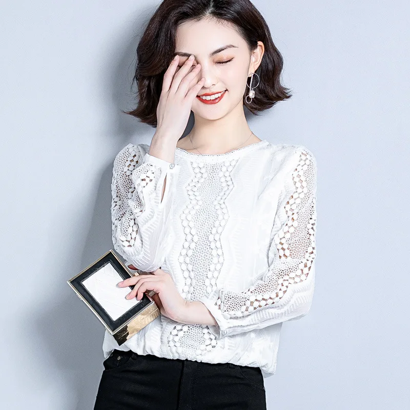 

Anqi Pull Add Feminine White Lace Shirt Scheming Tops Sense of Design Women's Non-mainstream 2019 New Style Beauty Elegant