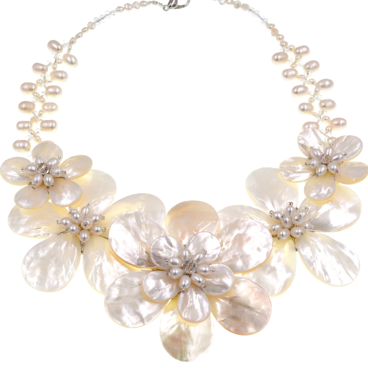 

white sea shell flower + freshwater pearl necklace earrings