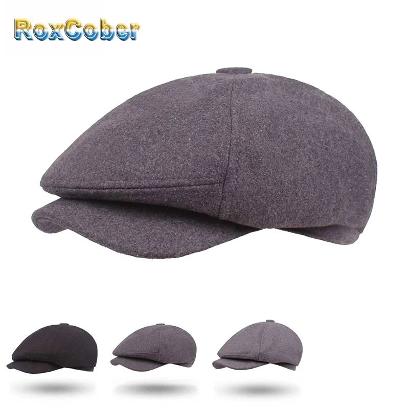 

RoxCober Wool Beret Hats Mens Forward Vintage Newsboy Cap Fall Winter Western Retro Octagonal Painter Cap
