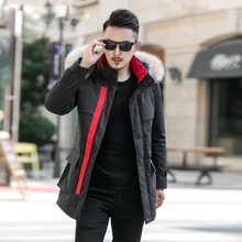 018 Новое поступление, зимние куртки с капюшоном высокого качества, 90% белый утиный пух, Воротник из меха енота, мужские зимние толстые парки