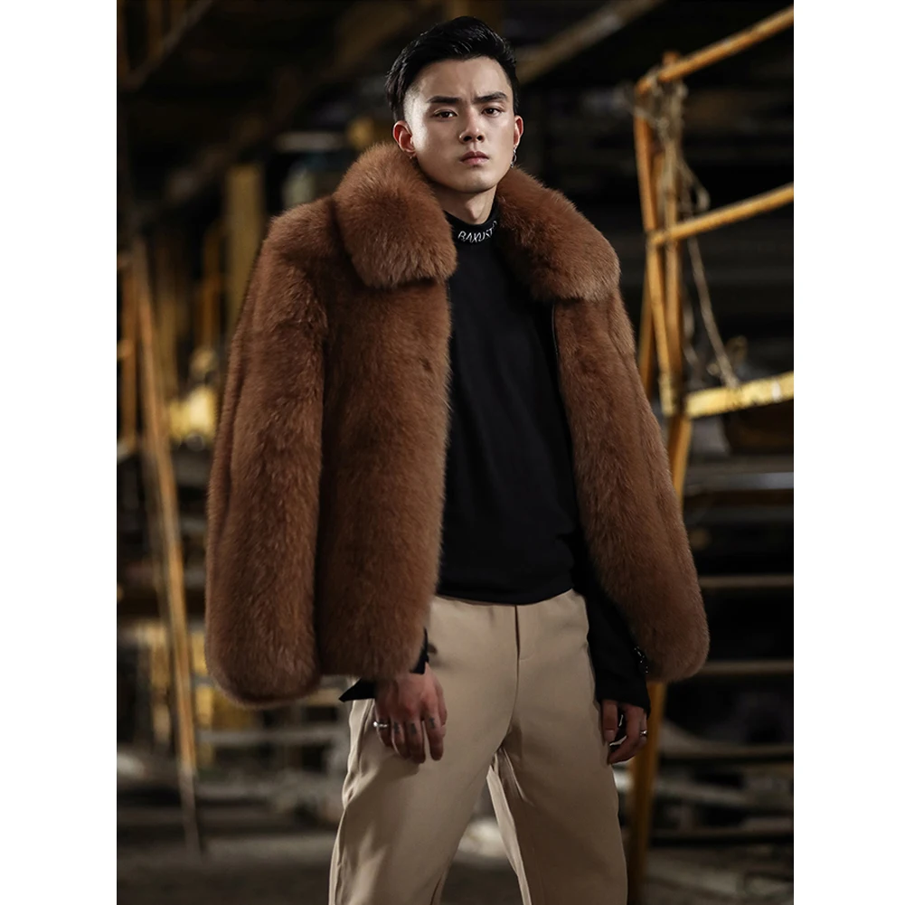 2019 Новая мужская черная шуба из лисьего меха модная короткая кожаная куртка из натурального тонкого меха мужские зимние пальто