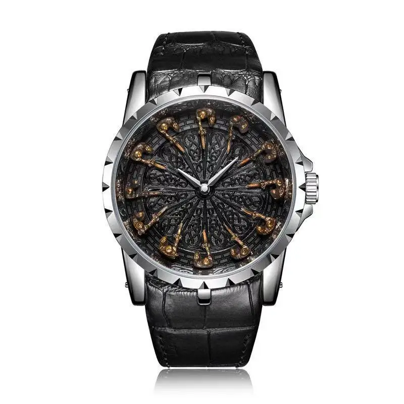 45mm12 рыцарь Роскошные Дизайнерские мужские часы EXCALIBUR Высокое качество черные кожаные кварцевые часы мужские деловые наручные часы мужские RDDBEX0 - Цвет: 2