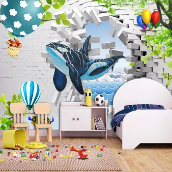 

Custom Wallpaper 3D Dolphin Cartoon Children's Room Mural PVC Self-Adhesive Waterproof Removable Wall Sticker Papel De Parede 3D