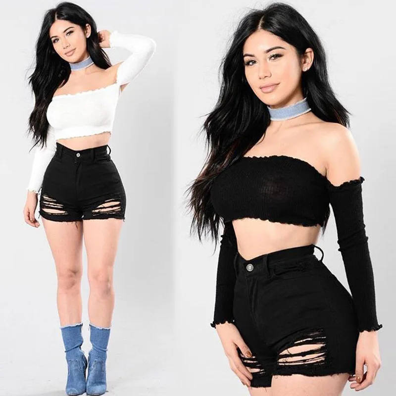 

1C women's high waisted ripped jeans black jeans women's jeans