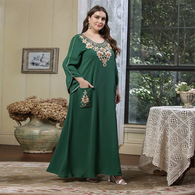 Roken Plus Size Jalabiya Dubai Abaya Dress For Women Eid 2021 Moroccan Caftan Turkey Arabic Muslim Islamic Clothing New 4