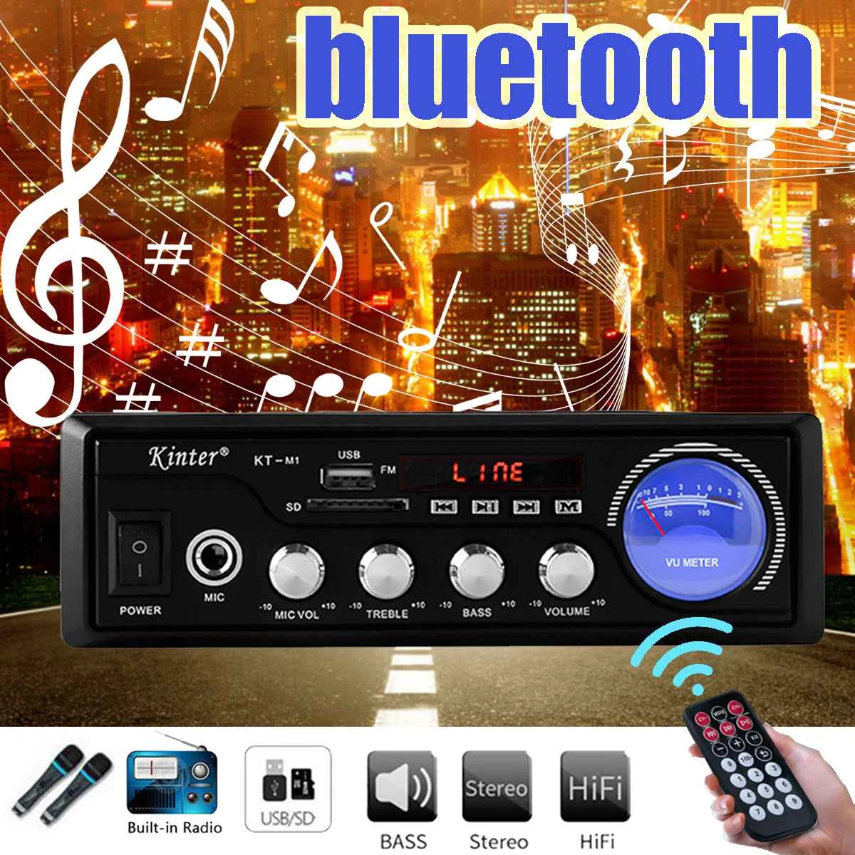 

HIFI bluetooth Power Amplifier Digital Audio Power Amplifiers for Home Car Professional FM Stereo Radio KTV Karaoke System
