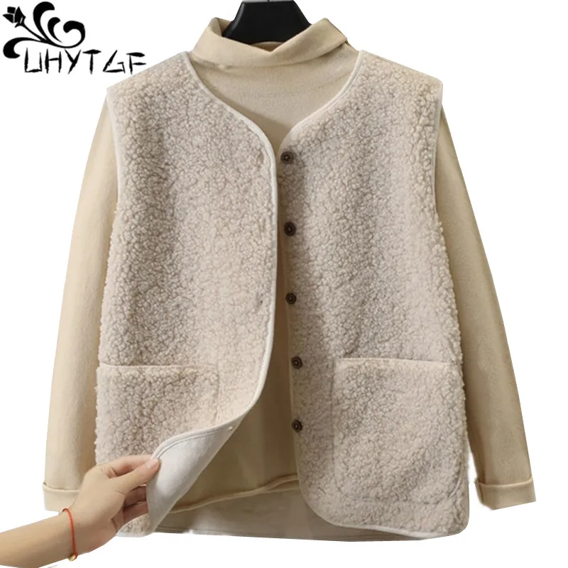 UHYTGF Sleeveless Female Jackets Vintage Corduroy Casual Autumn Winter Vests For Women Korean Loose 4XL Plus Size Waistcoat 1453 puffer coat with fur hood