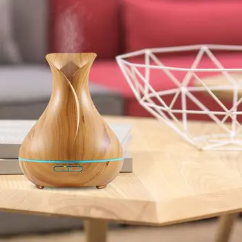 

400ml Aroma Diffuser Essential Oil Ultrasonic Air Humidifier Wood Grain 7 Color Changing LED Lights for Home Office