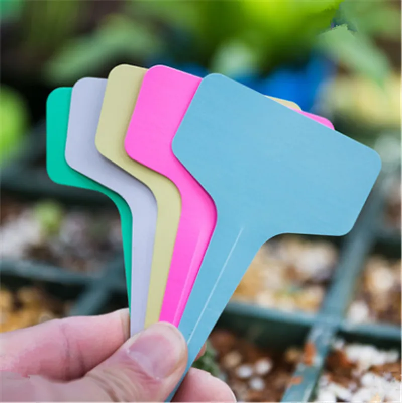 

10pcs/lot Plastic Plant Labels Mark T-type Plant Flower Tag Garden Ornaments Gardening Label Nursery Flower Tag 6 Color Reusable