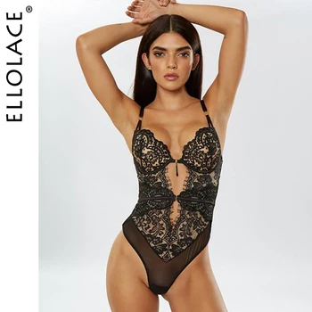 

Ellolace Sexy Bodysuit Lace Bodys Hollow Out Overalls Female Push Up Romper 2020 Black Bodysuits Fitness Backless Bodysuit