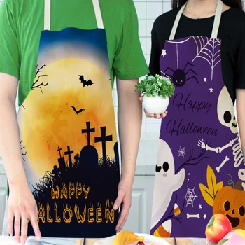 

Funny Halloween Pumpkin Skull Kitchen Apron Women Men Baking Bib Halloween Dinner Party Cooking Aprons Pinafore Cleaning Apron