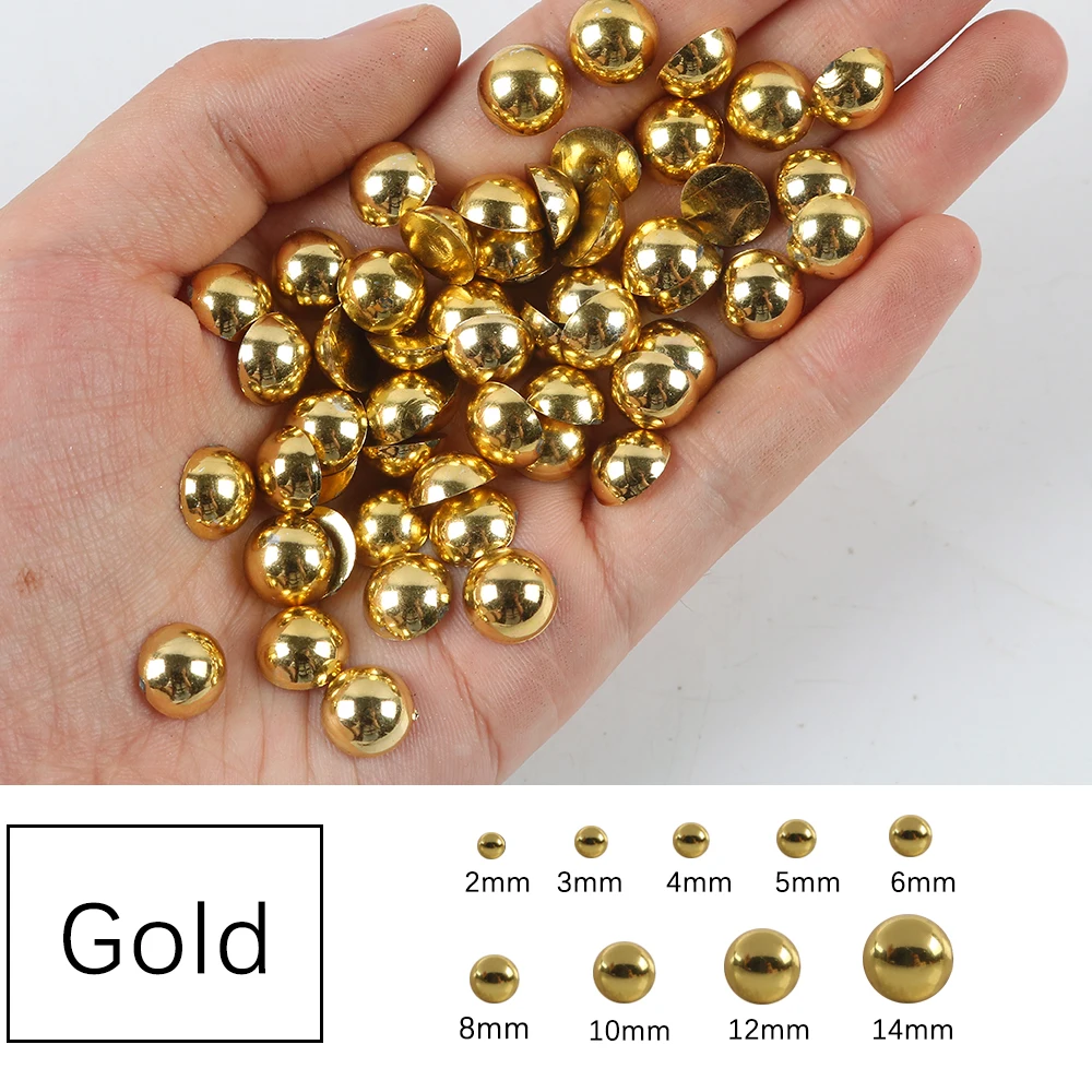 Gold Golden Half Round Pearl Beads FlatBack Pearls Bead For Phone Case, Nail Art, Craft Decoration Patches