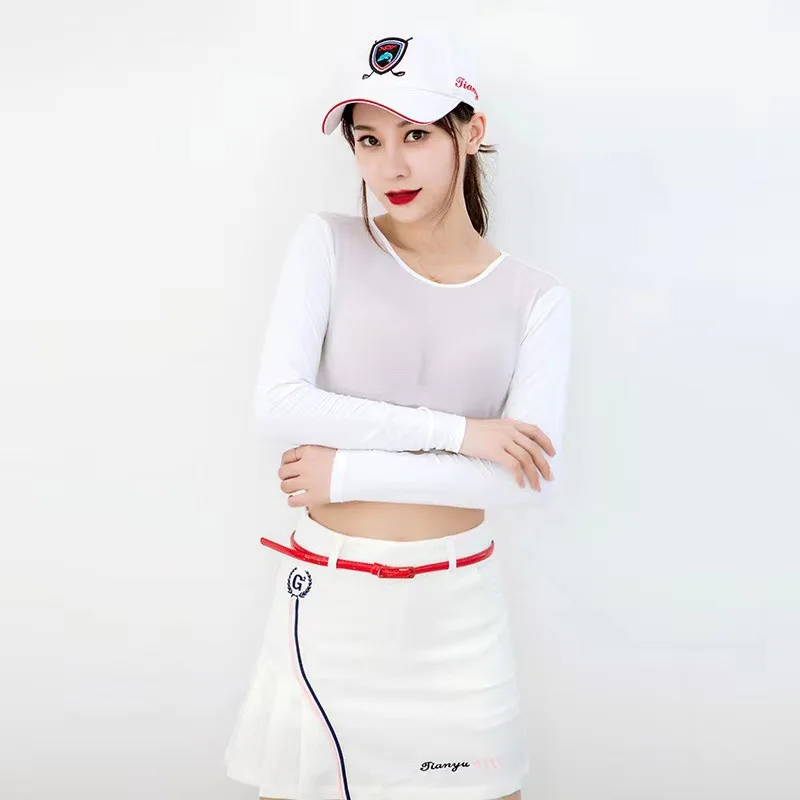 Women Golf Clothing Women Thin Golf Shirt Sunscreen Inside Cropped Tops Anti-Uv Long Sleeve Ice Silk Bottoming Golf Wear