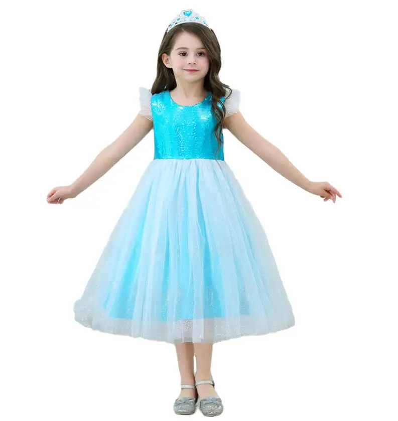 Маскарадный костюм Эльзы для маленьких девочек; платье принцессы Эльзы с длинной накидкой на Рождество, день рождения, Хэллоуин; нарядное платье Снежной Королевы - Цвет: Dress