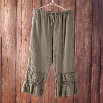 

Fashion Women's Wide Leg Pants Solid Color Cotton And Linen Personality pantalones mujer Casual Elastic Pants #4