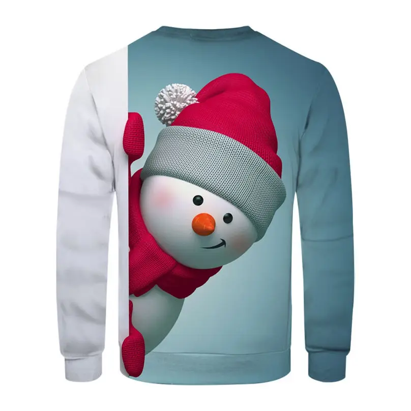 Christmas Couple's 3-D Printed Men and Women Tops Cotton Long-sleeved T Shirt Round Collar Christmas Blouse Casual Tee 4S13 (43)