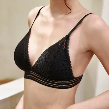 

FINETOO New Arrival Lace Bralette French Style Female Deep V Lace Bras Wireless Bra Thin Underwear Sexy Lingerie Bras For Women
