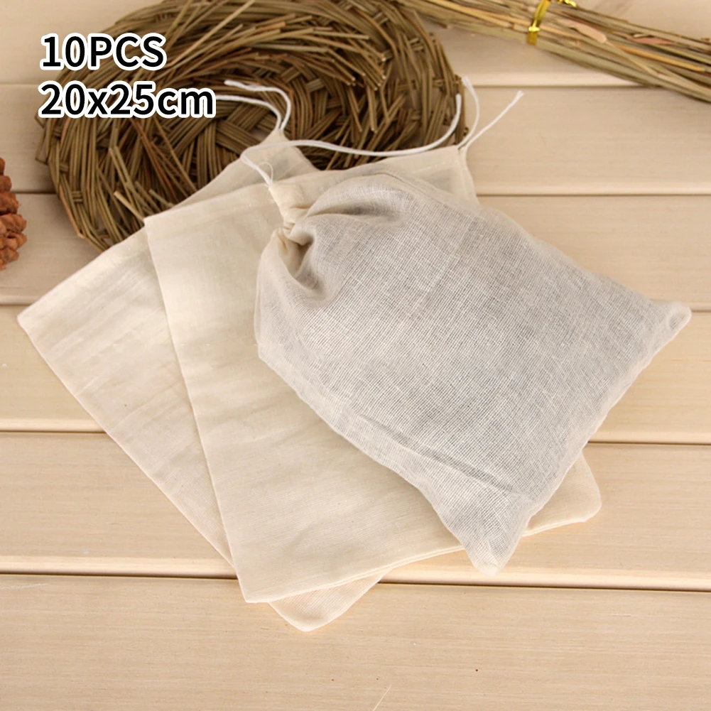 10*Reusable Food Filter Mesh Cotton Bag Juice Bean Soup Cook Purifier