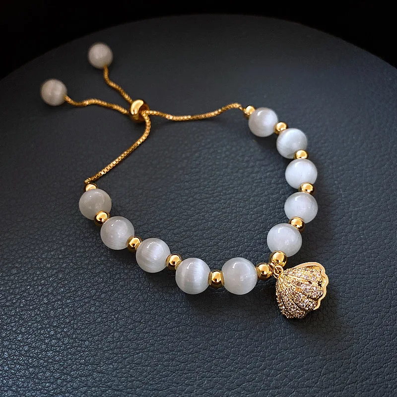 

Fashion All Match Shell Natural Pearl Bracelet Adjustable Electroplating Opal Bracelet