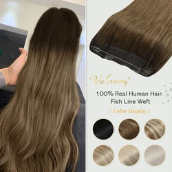 VeSunny Halo Hair Extensions Real Human Hair Invisible Wire Screct Extensions Natural Hair Extensions for Women Hairpiece
